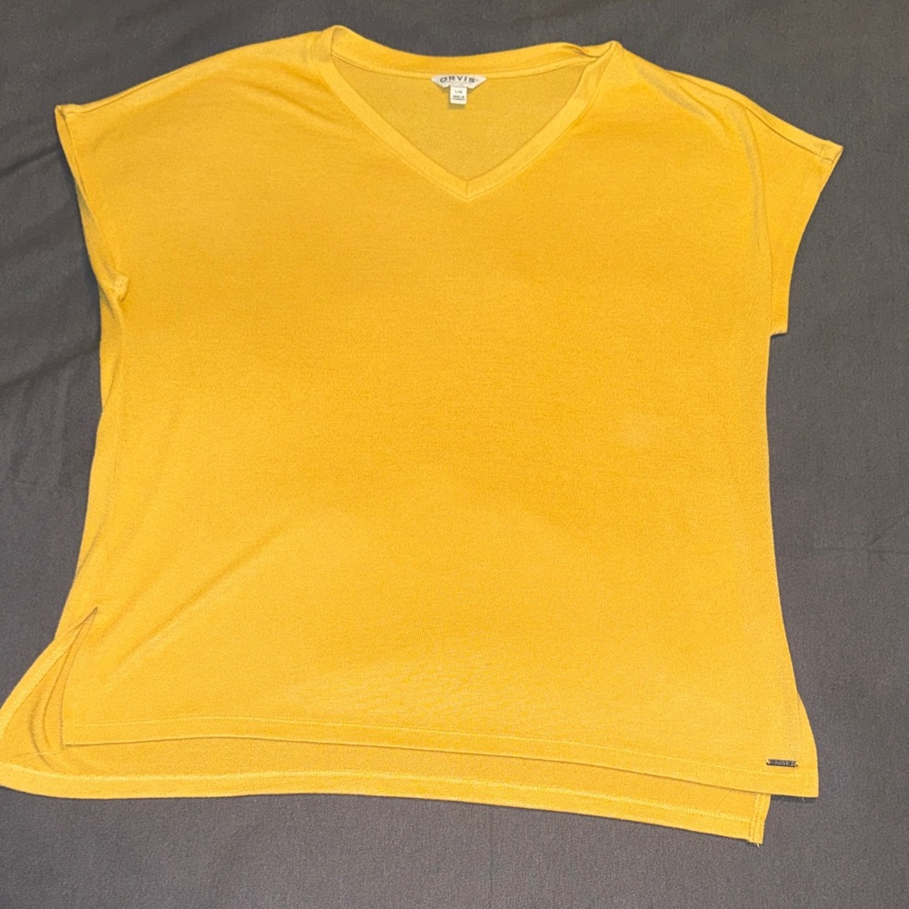 ORVIS MustardYellow V-Neck Short Sleeve Top